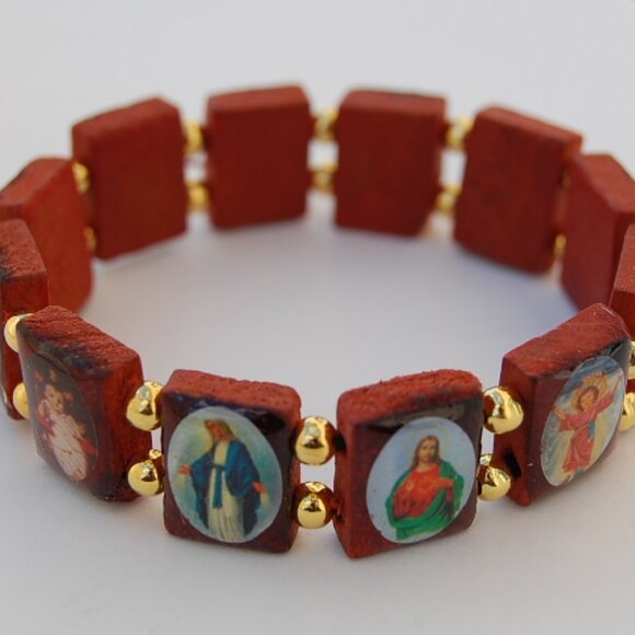 Saints Bracelet,Catholic Christian Bracelet,Wood Bracelet,Wooden - Picture 2 of 2